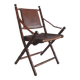Chaise de campagne, chaise d'officier en teck et bambou, avec assise en cuir cousu et détails en laiton - années 1960