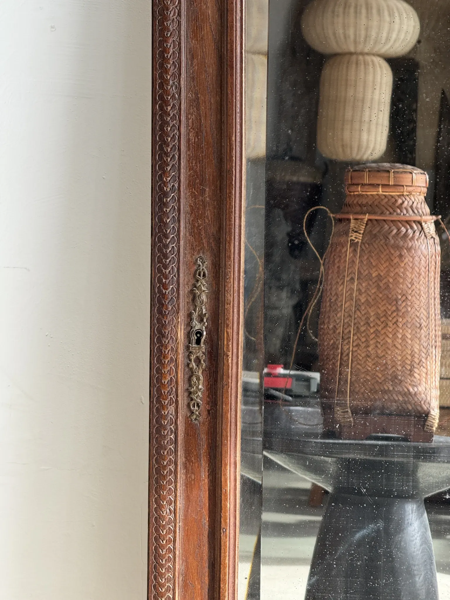 Antique mirror (right) oak wardrobe door with bevelled glass and