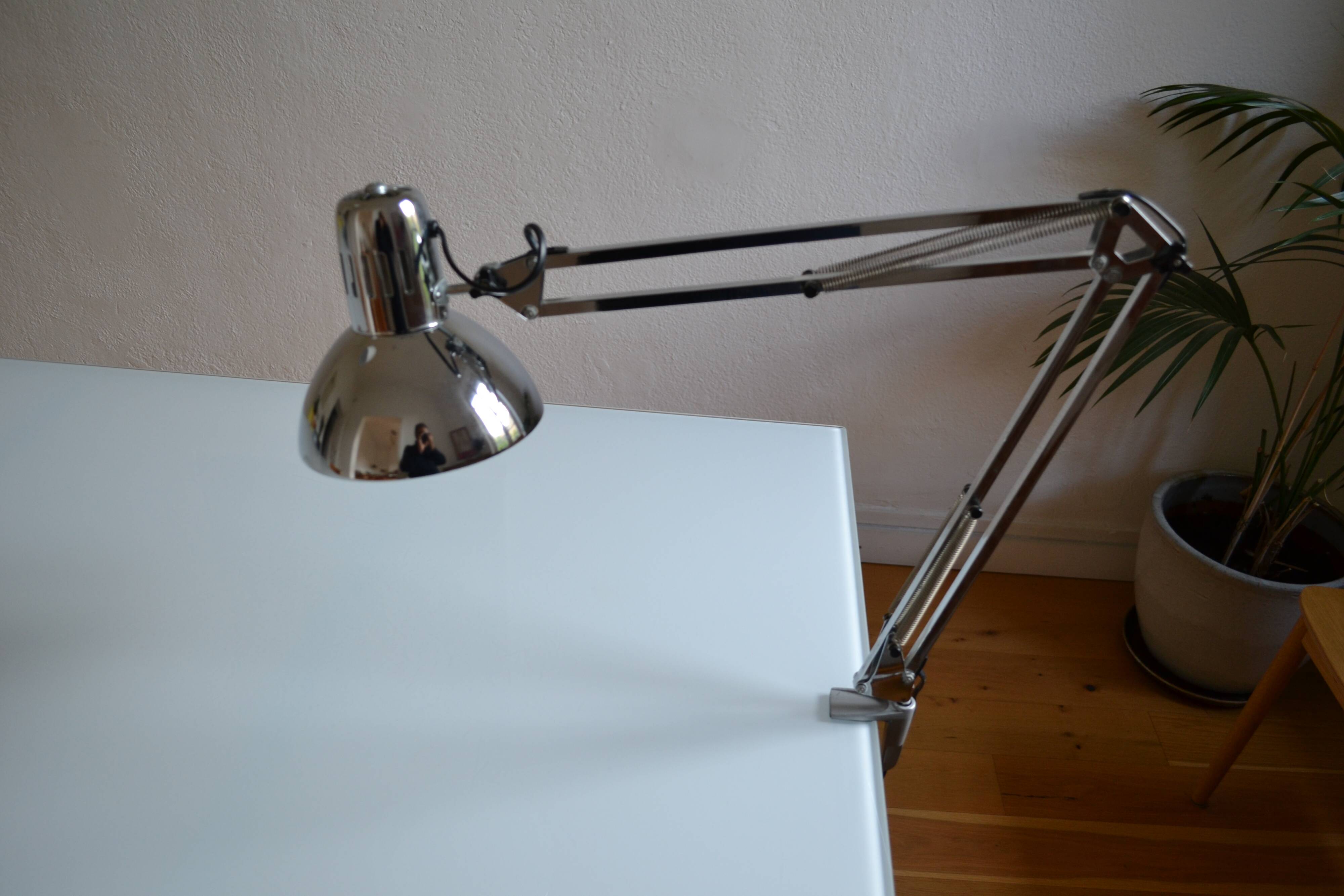 Articulated architect lamp with vintage clip, 90s, chrome metal