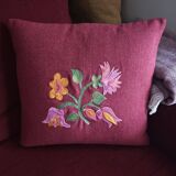 Wool cushion cover 40 x 40cm - Embroidered floral pattern