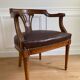 Vintage office chair in wood and brown studded leather late nineteenth