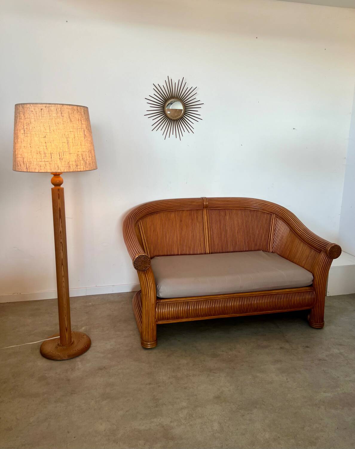 Old 2-seater rattan sofa Italian design from the 70s vintage