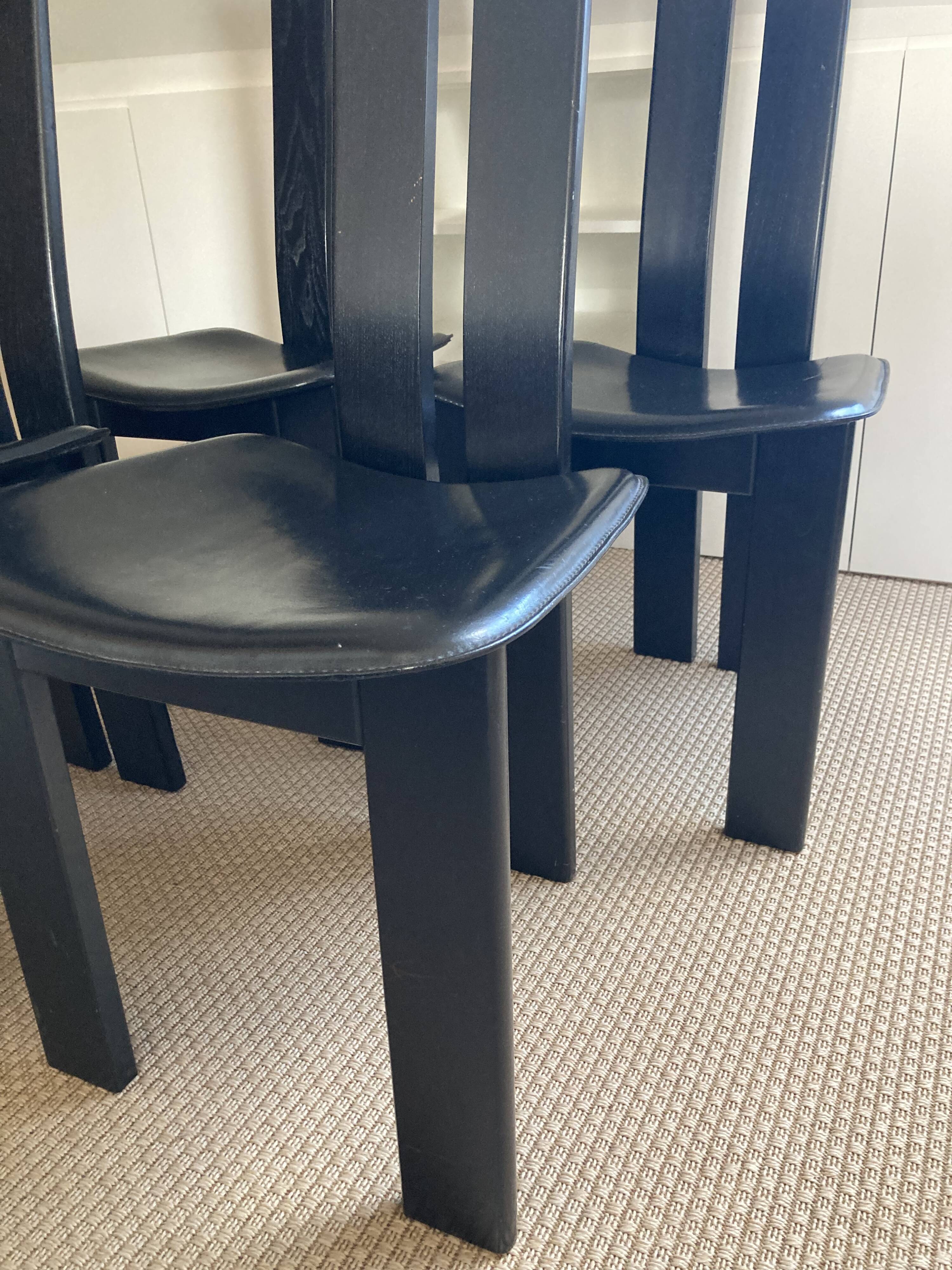 Set of 4 chairs black leather Pietro Constantini Italy 1970