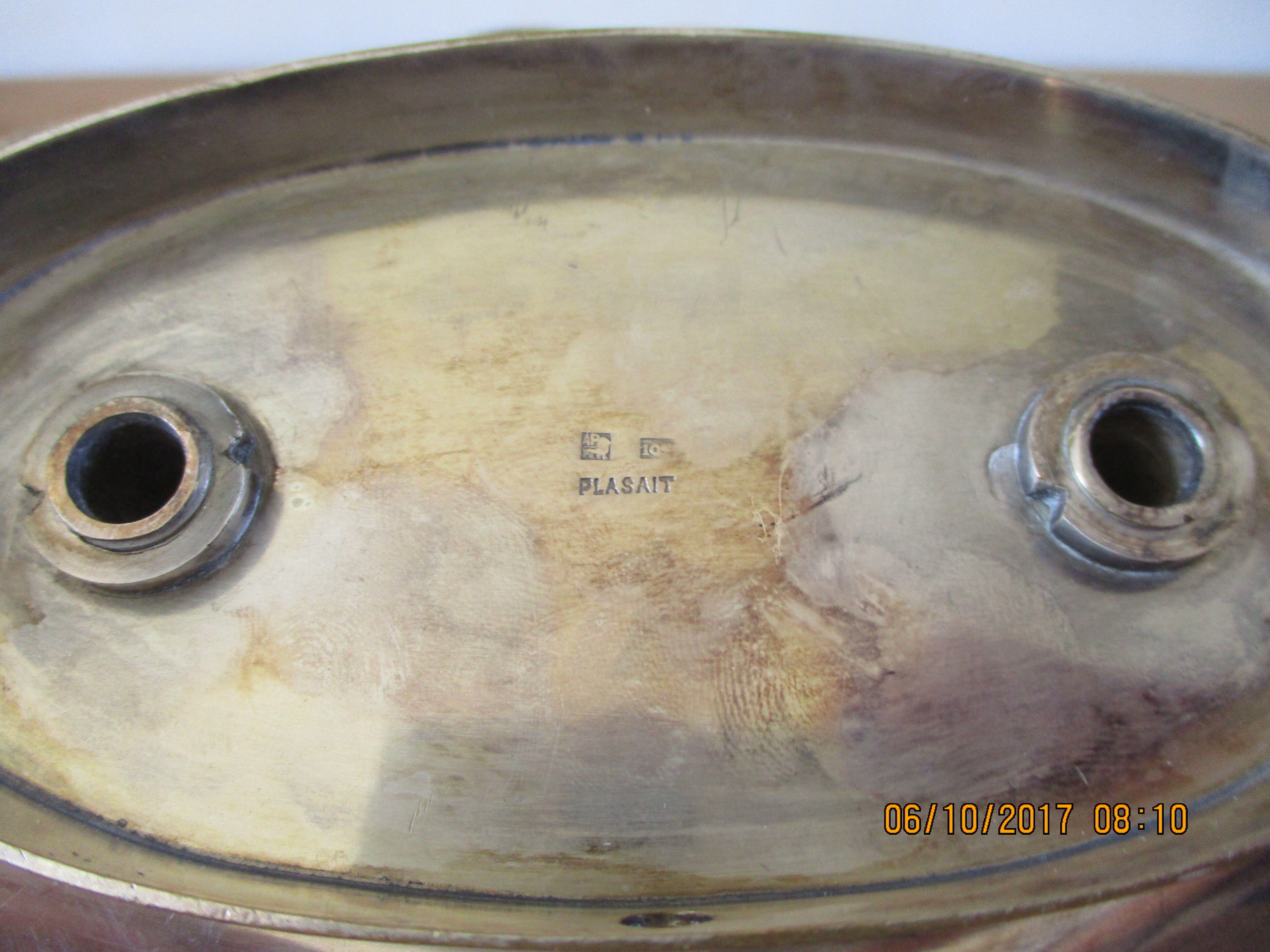 Double candle holder in silver metal signed Plasait years 30 - 40