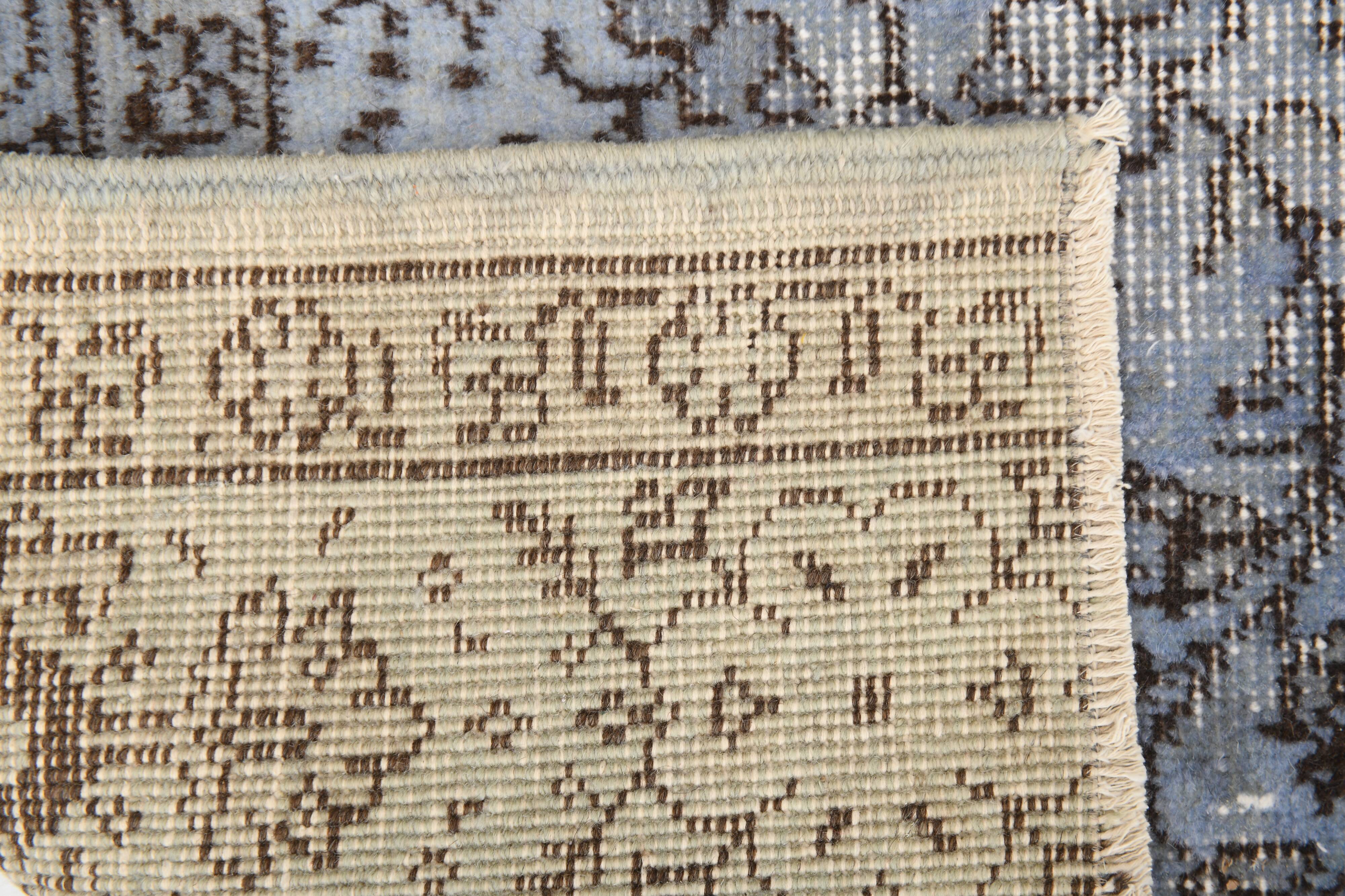 Turkish All-Over Floral Light Blue Vintage Runner Rug, 61x207Cm