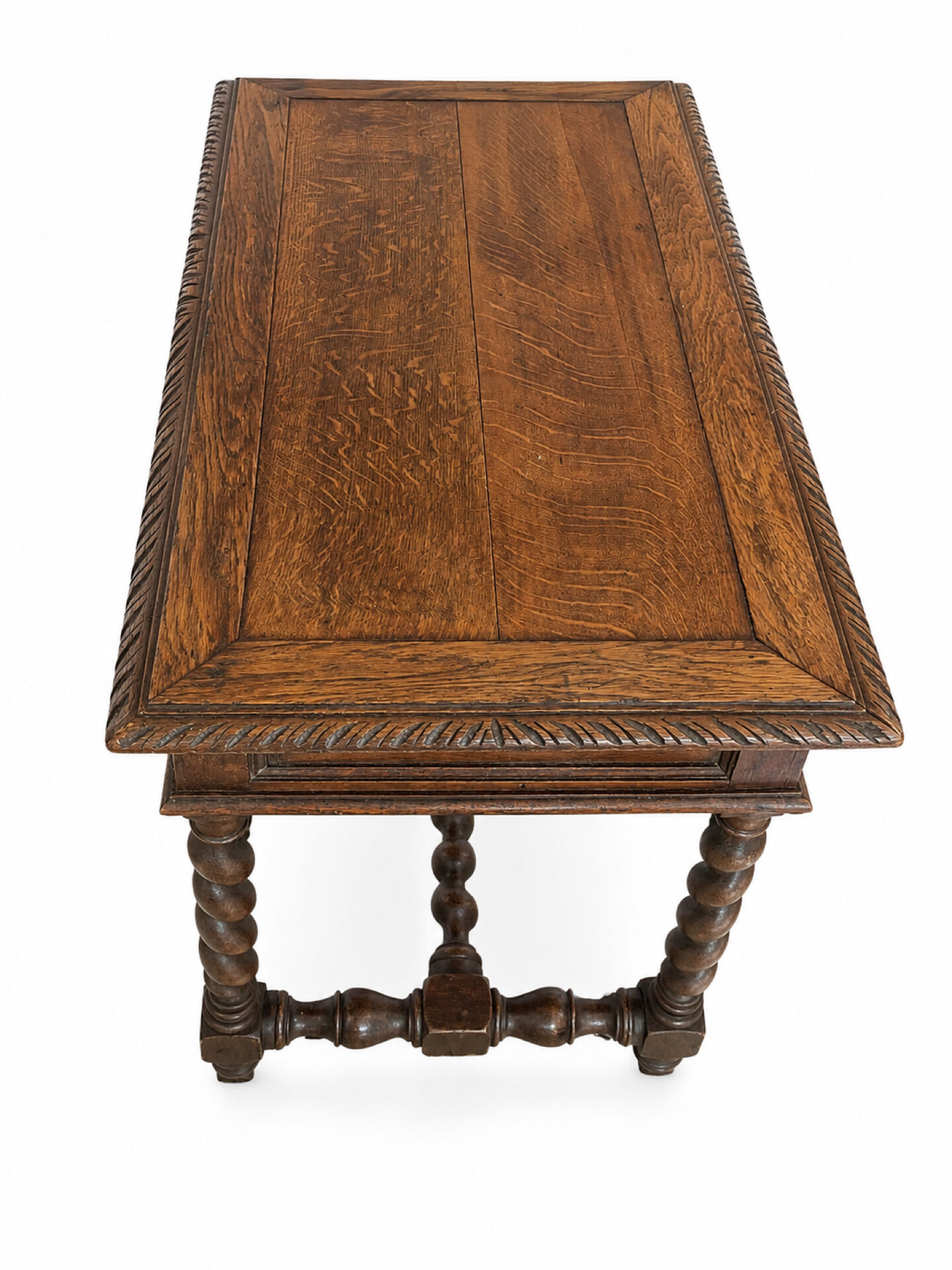Louis XIII style desk in solid oak with twisted legs.