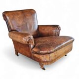 fauteuil club en cuir de mouton anglais ancien avec accoudoirs