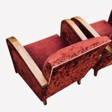 Pair of Art Deco club armchairs in burgundy red velvet, 1930s