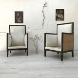 Paire de fauteuils en bois noirci