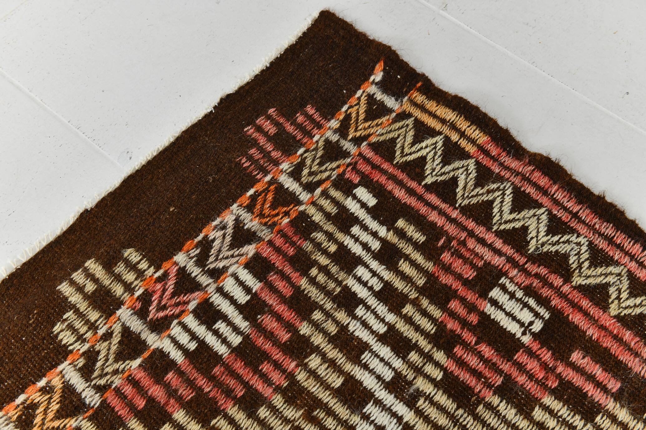 Green & Red Details Vintage Kilim Rug, Oushak Area Rug, 233x300Cm