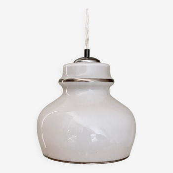XXL vintage opaline pendant lamp with silver edges