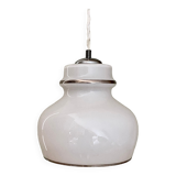 XXL vintage opaline pendant lamp with silver edges