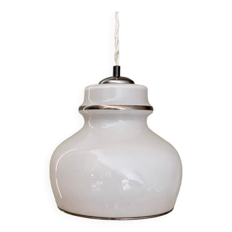 XXL vintage opaline pendant lamp with silver edges