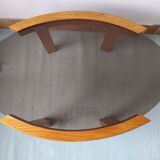 Oval coffee table in elm tray smoked glass