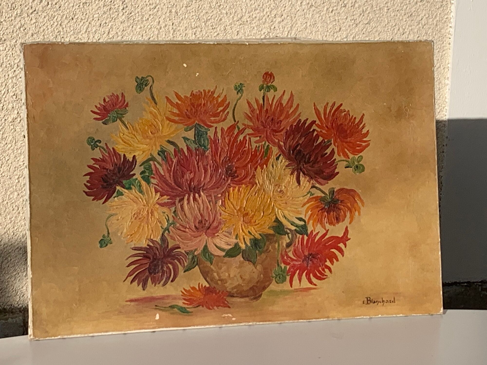 Painting the bouquet of vintage dahlias signed Blanchard