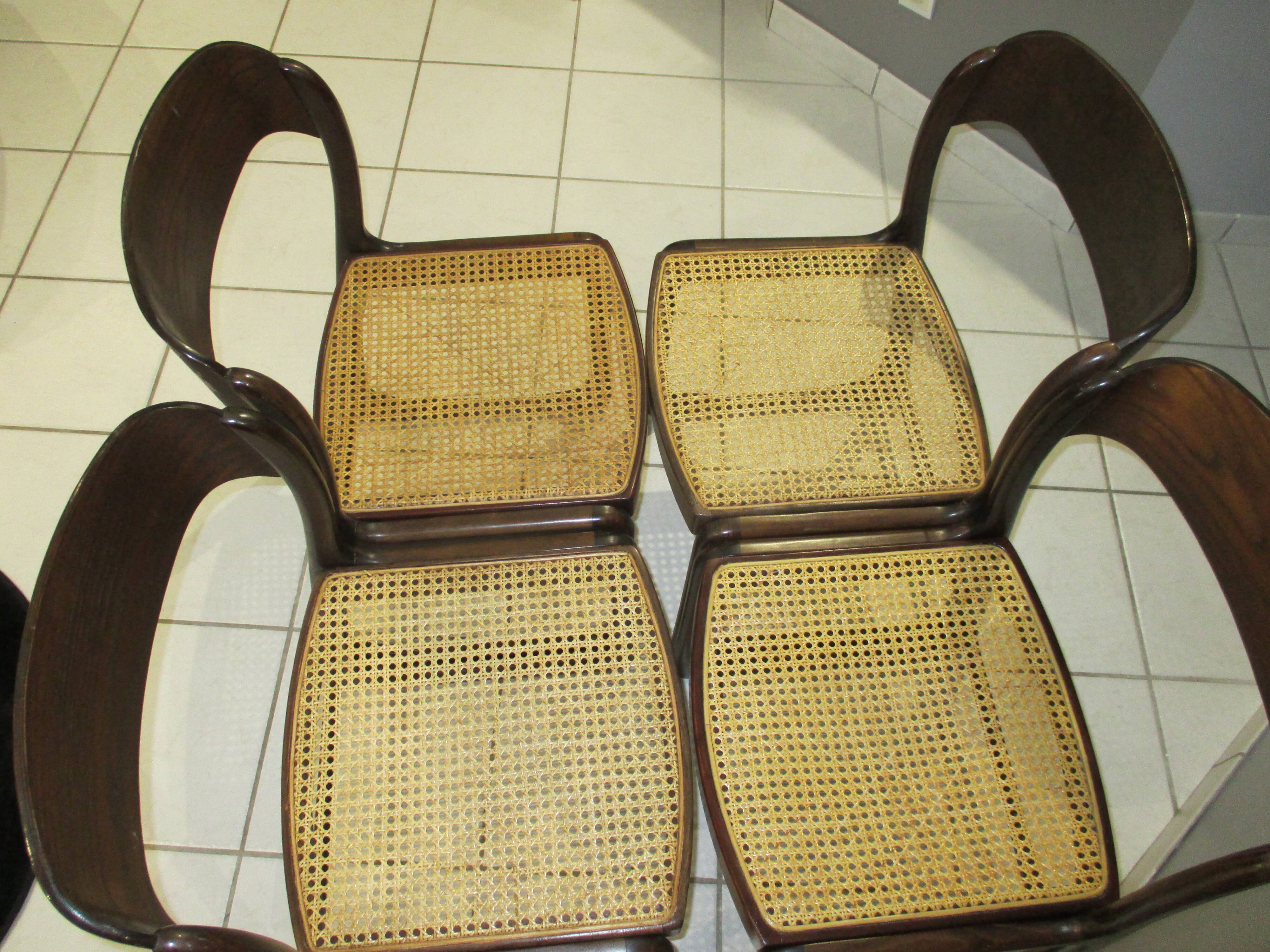 Set of 4 Baumann canned chairs model sled 1970