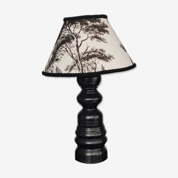 Table lamp foot wood made by cabinetmaker black abbat day cypress fabrics white and black