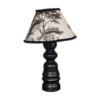 Table lamp foot wood made by cabinetmaker black abbat day cypress fabrics white and black