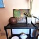Serving cart, rolling table, side table, 1950s solid wood stained black