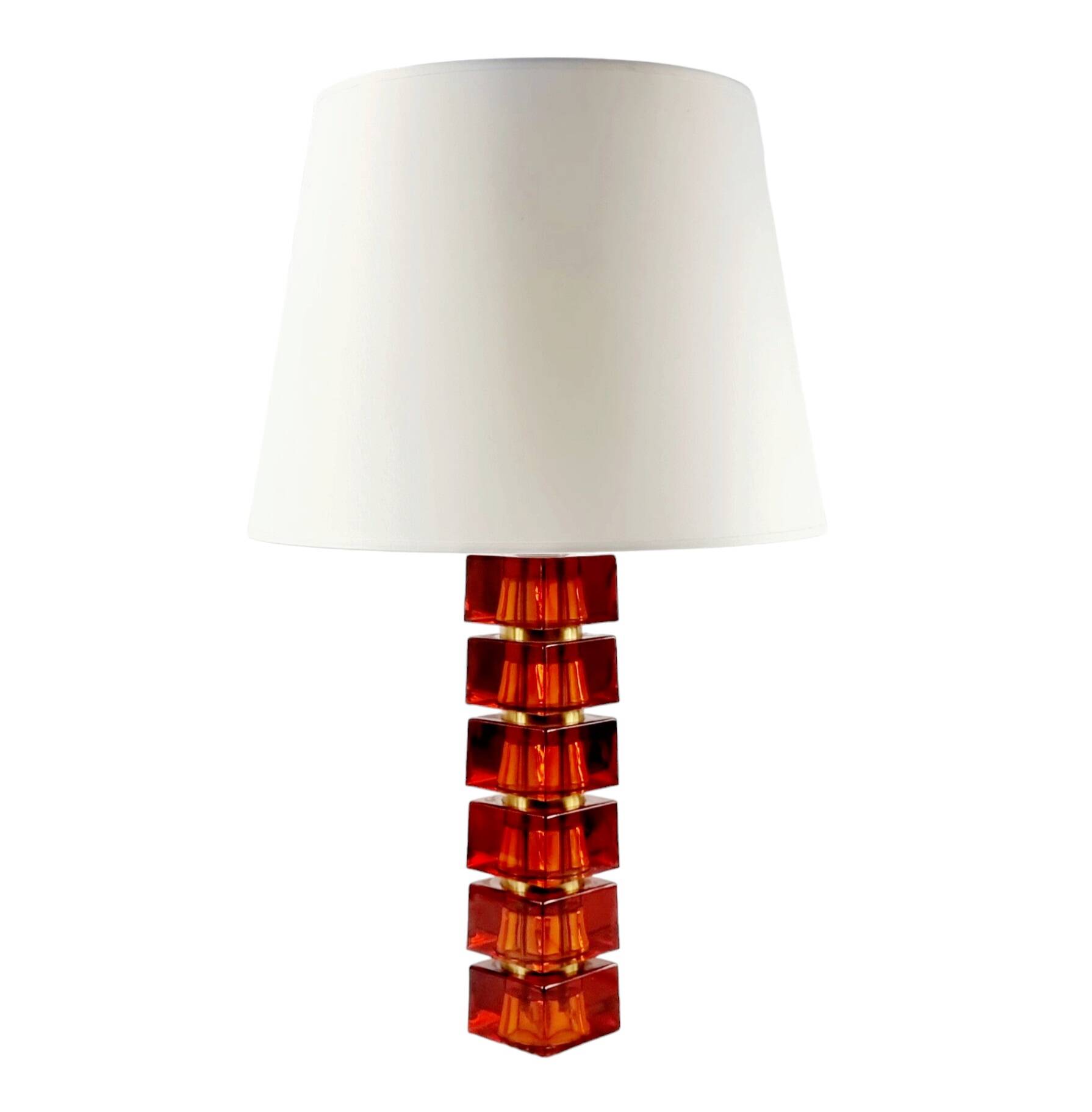 Large Mid Century Scandinavian Glass & Brass Table Lamp By Carl Fagerlund For Orrefors, Sweden, 1960