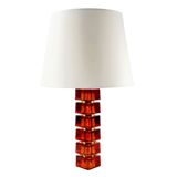 Grande lampe de table scandinave du milieu du siècle en verre et laiton par Carl Fagerlund pour Orrefors, Suède, 1960