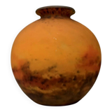 Muller frères, lunéville: ball vase with flared neck in orange marbled glass