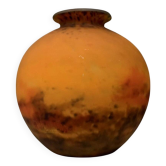 Muller frères, lunéville: vase boule à col évasé en verre marmoréen orangé