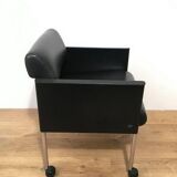 Set of 4 armchairs in leather and black lacquered metal. Rosenthal
