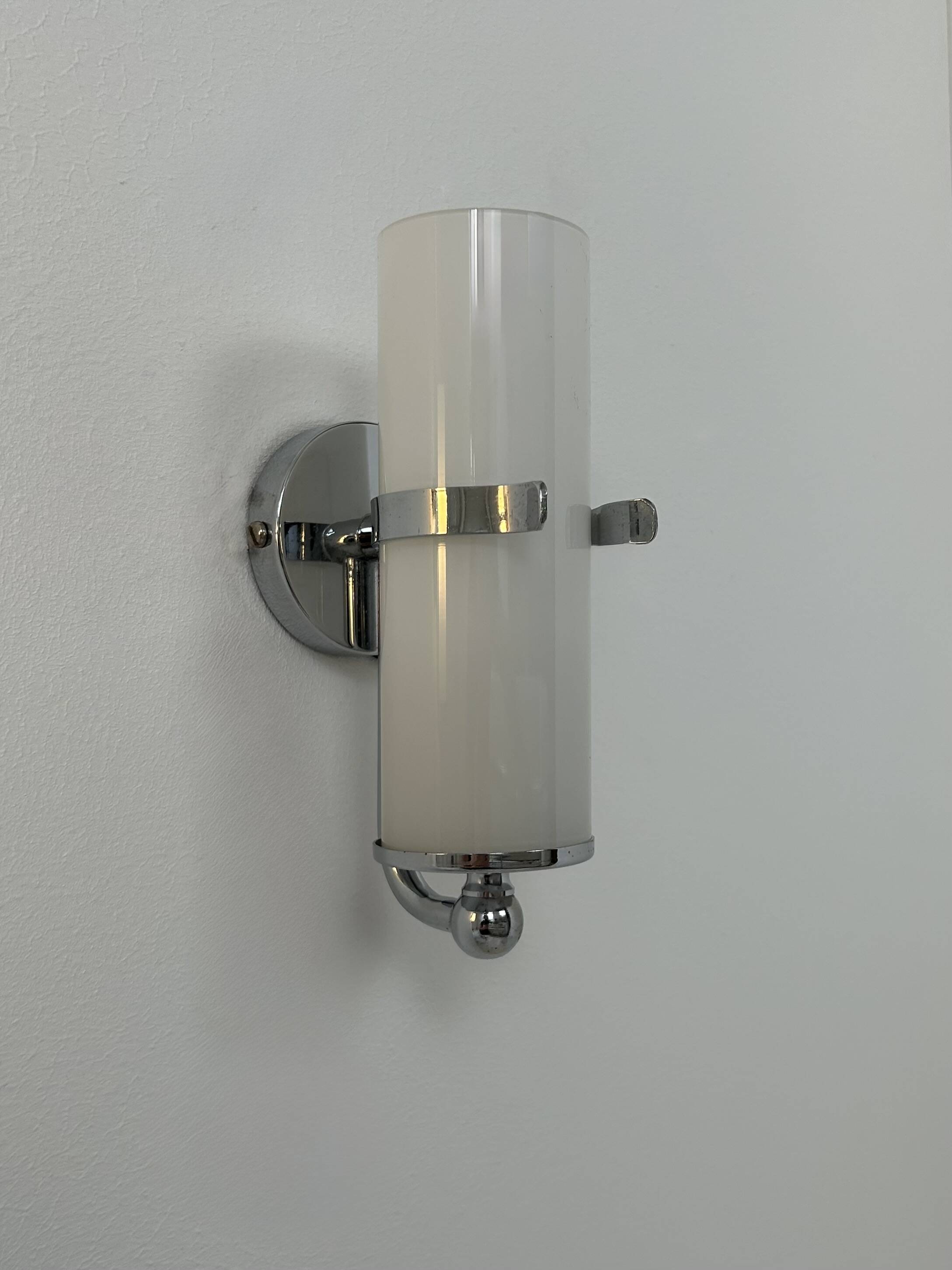 Pair of vintage wall lights, chrome and opaline, France, 1970.