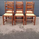 Set of 6 beech and straw chairs