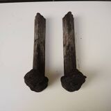 Old cast iron andirons: bust of a woman with a medallion