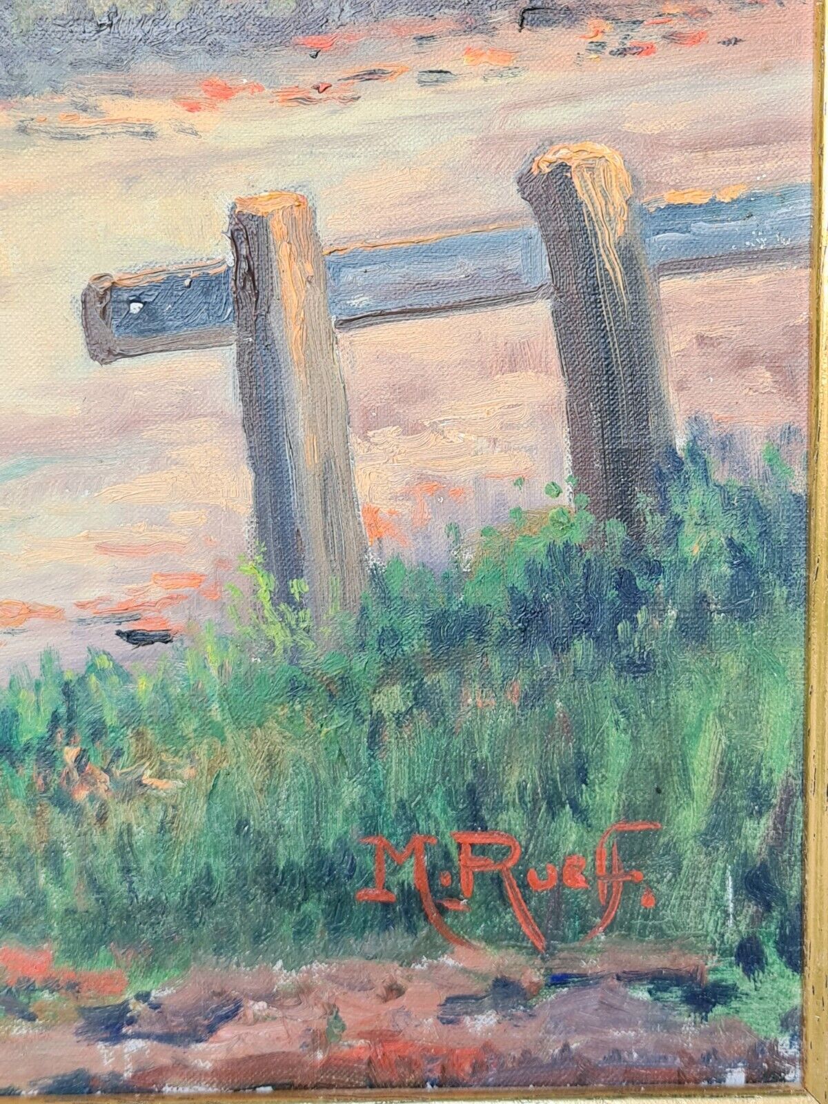 Huile sur toile village vue campagne signé M. Rueff début 20ème | Selency