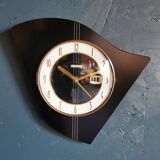 Vintage formica clock asymmetrical silent wall clock "Bayard black white lines"
