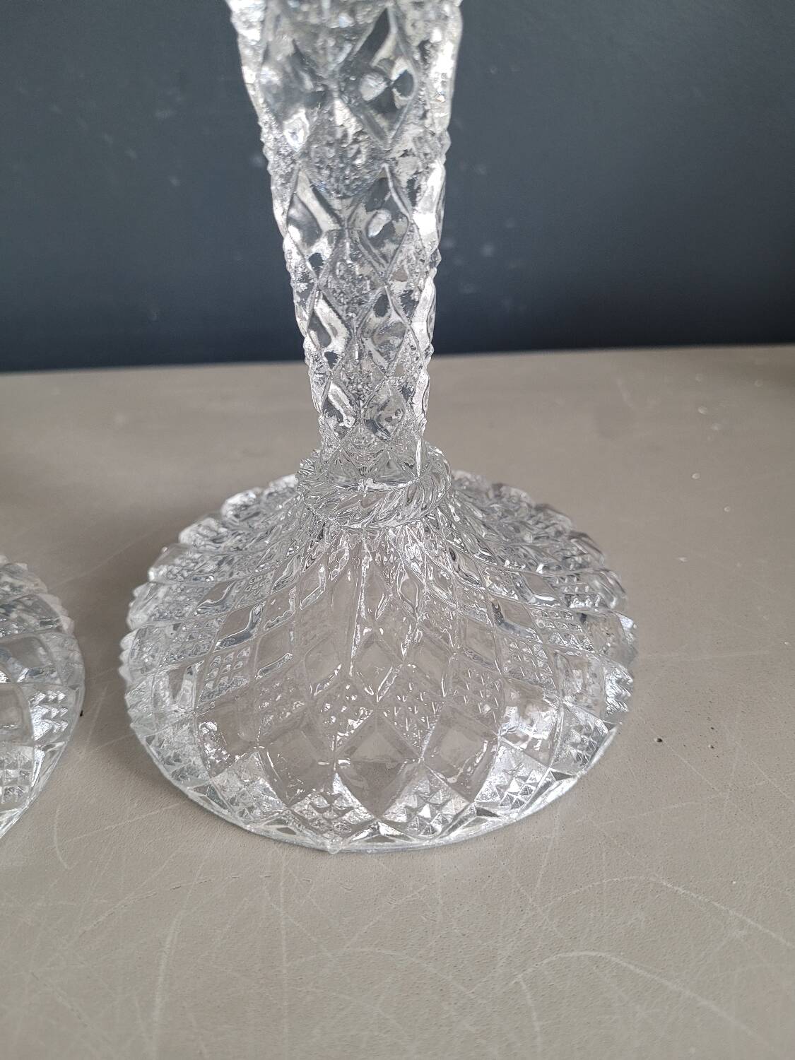 Pair of antique molded glass candlesticks