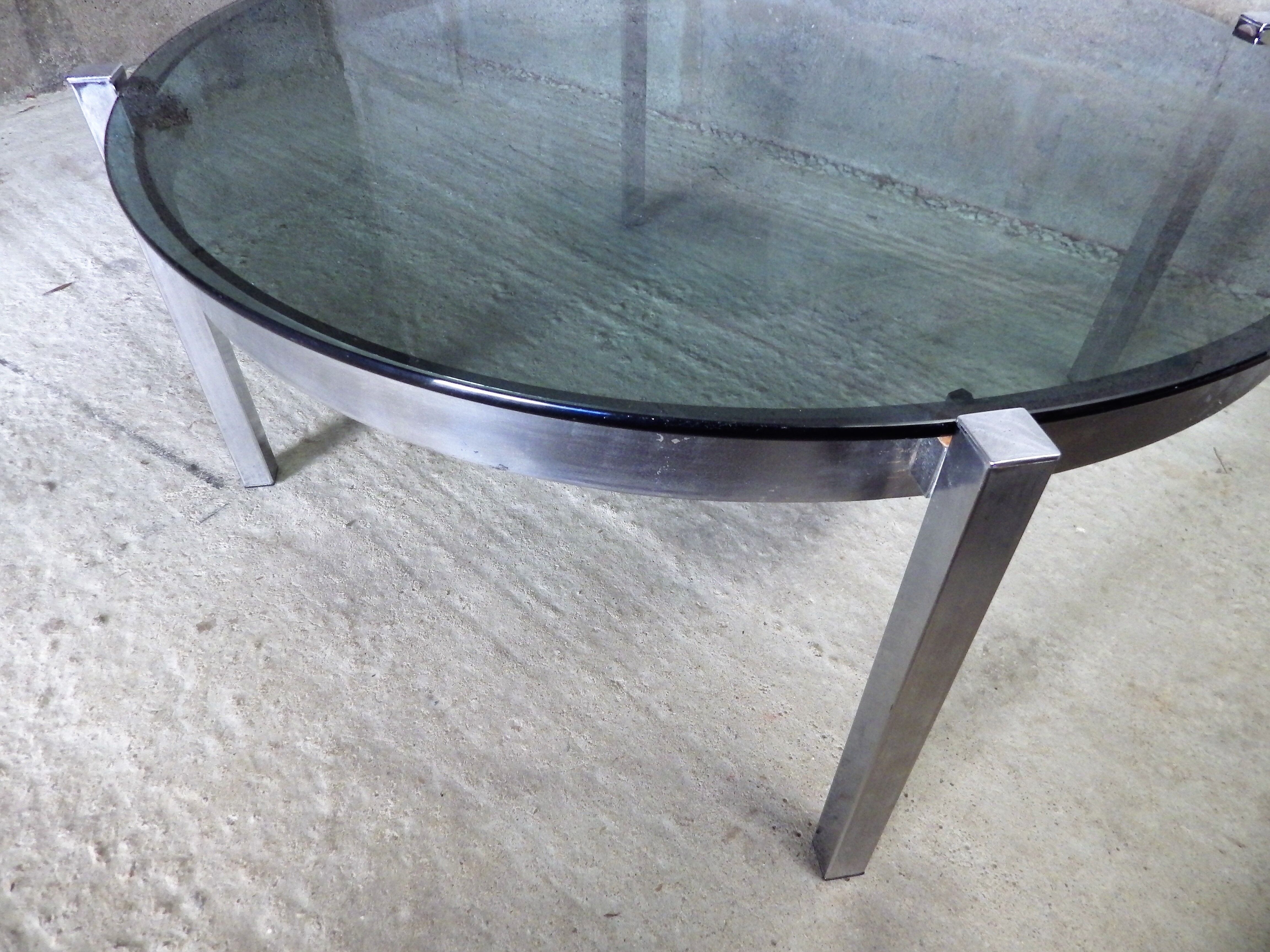 Table low vintage smoked glass and chromed metal