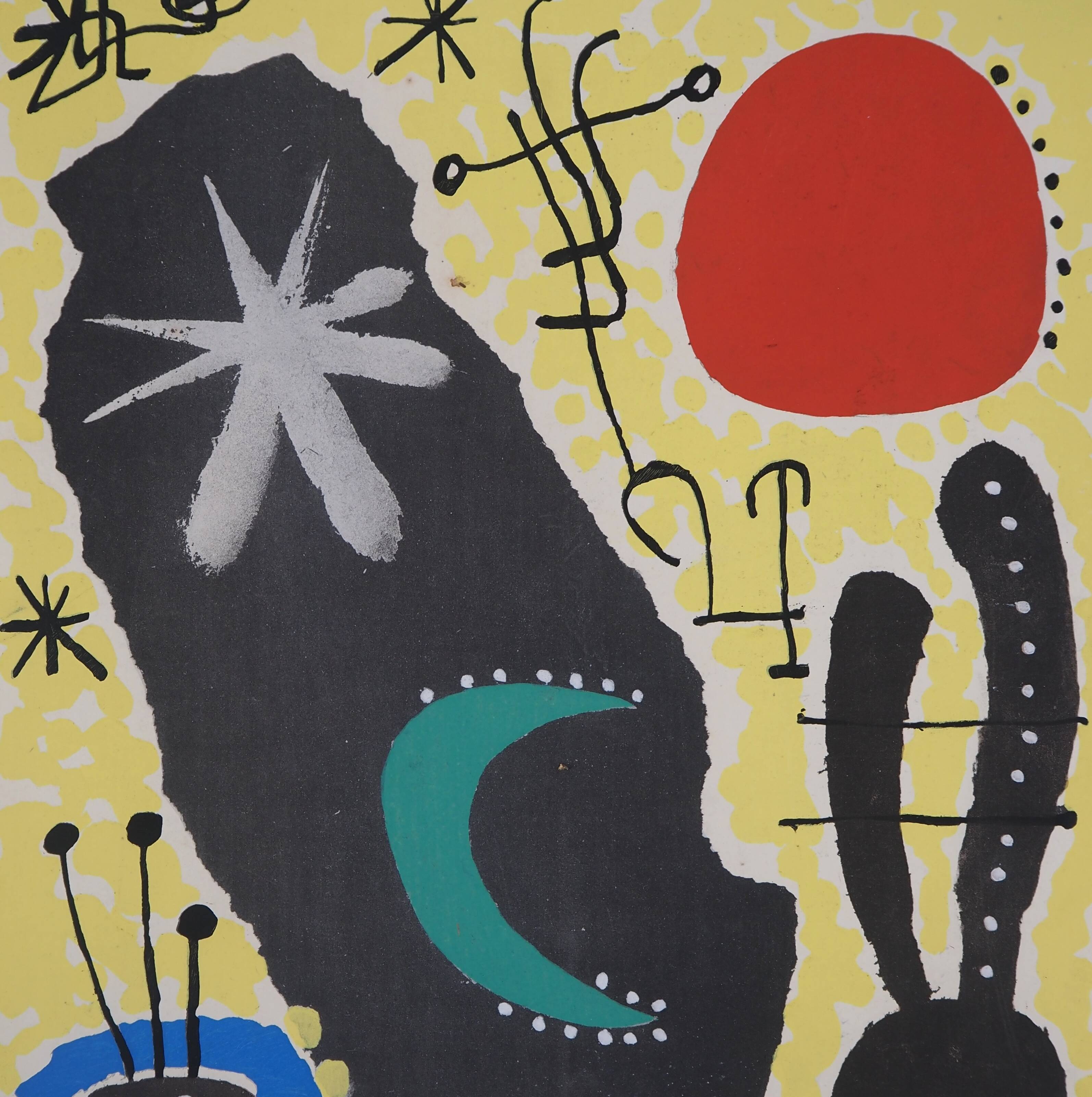 Joan miro : personnage surréaliste - pochoir original signé