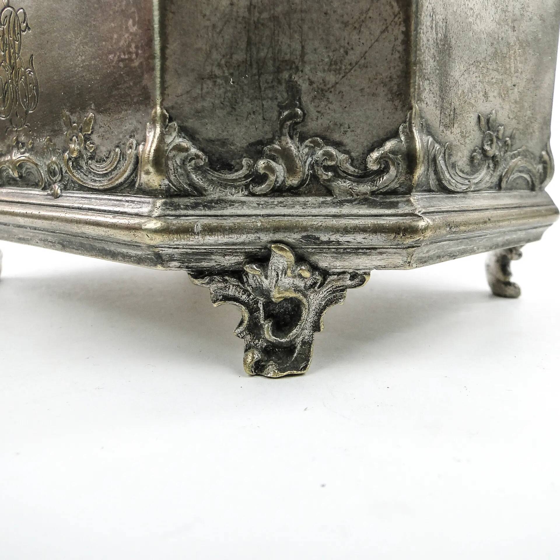 Rococo sugar bowl, silver-plated brass, Norblin, Poland, early 20th century