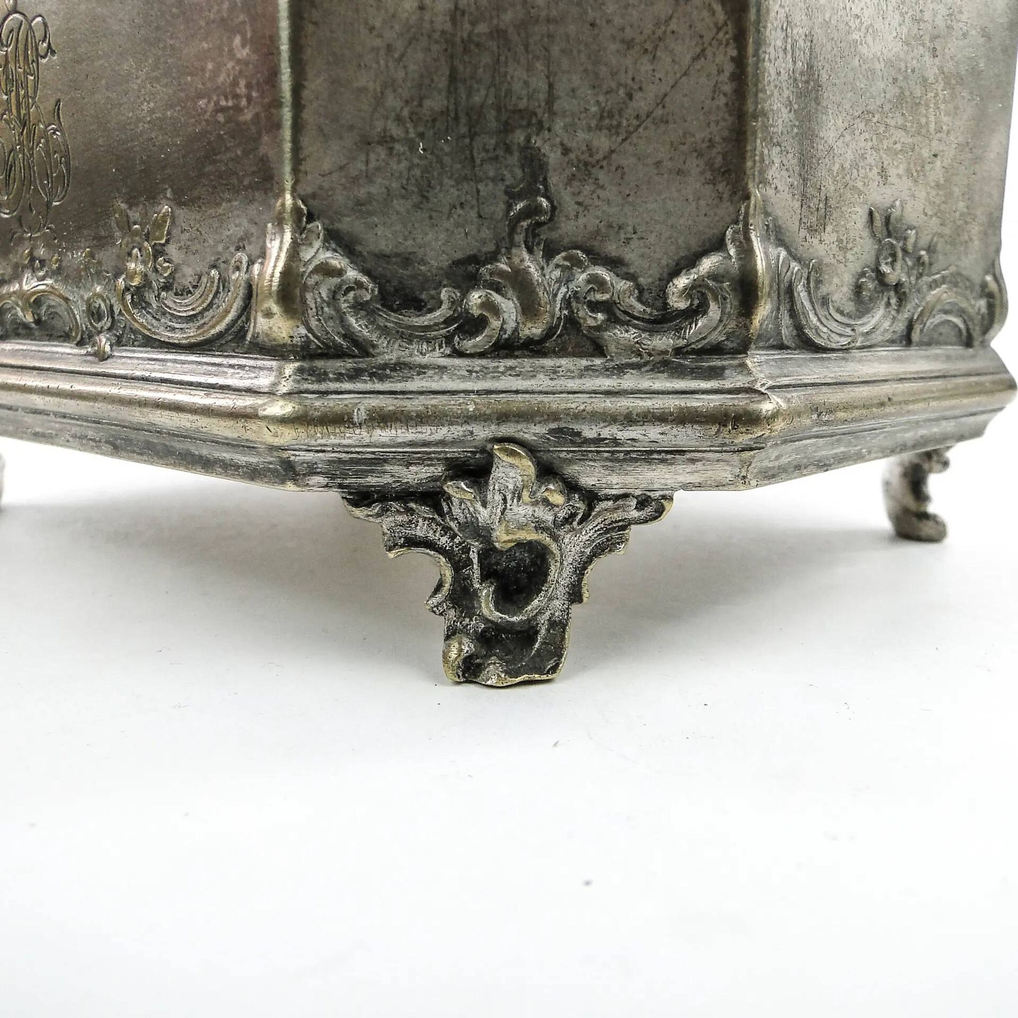 Rococo sugar bowl, silver-plated brass, Norblin, Poland, early 20th century