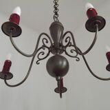 French Vintage Silver Metal 5 Light Flemish Chandelier Red Drips 5181