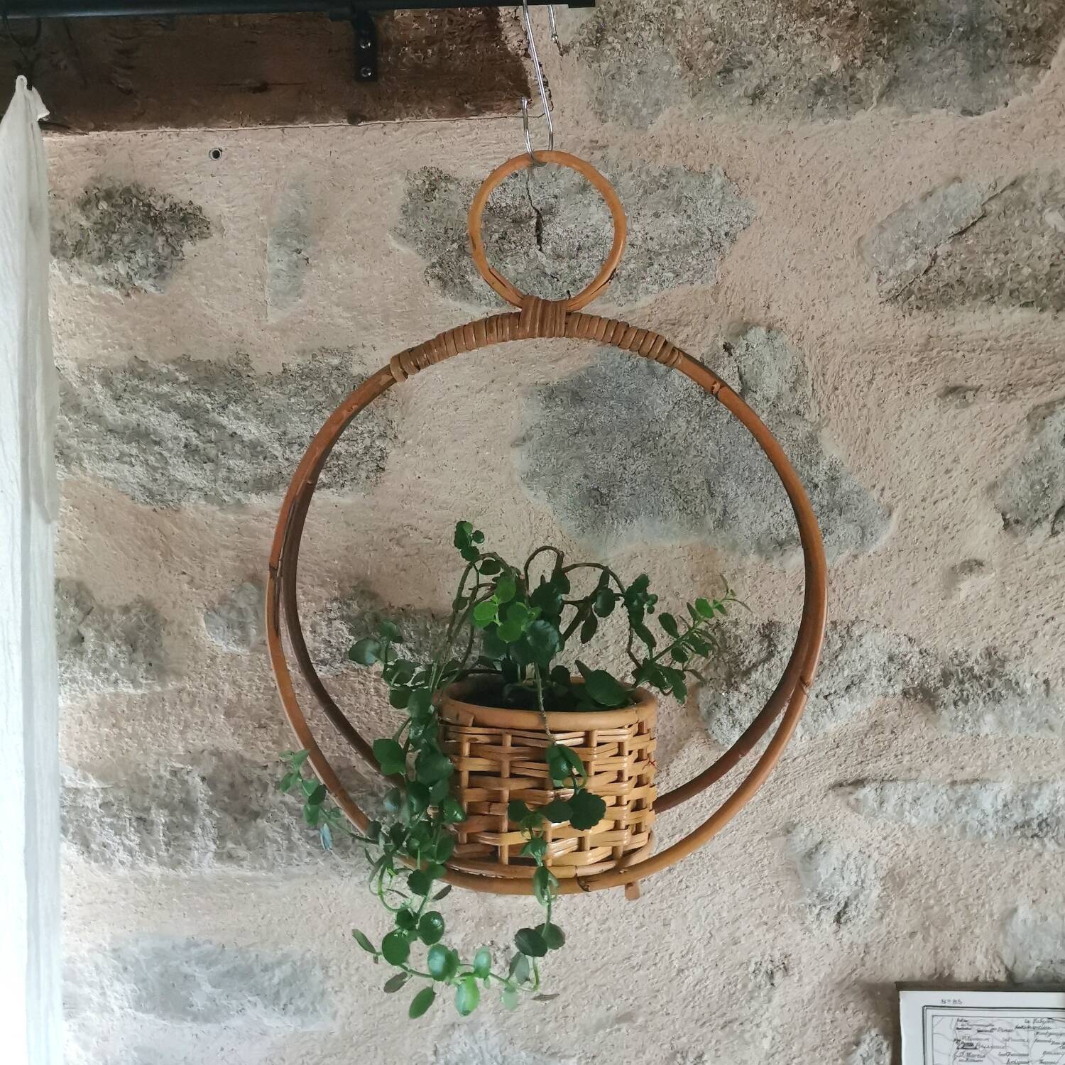 Vintage rattan plant holder and pot holder