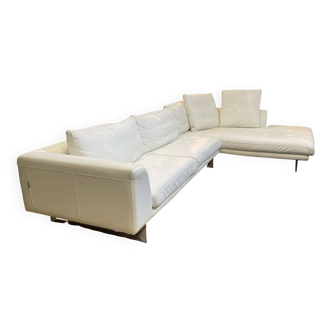 Second-hand roche bobois white leather corner sofa
