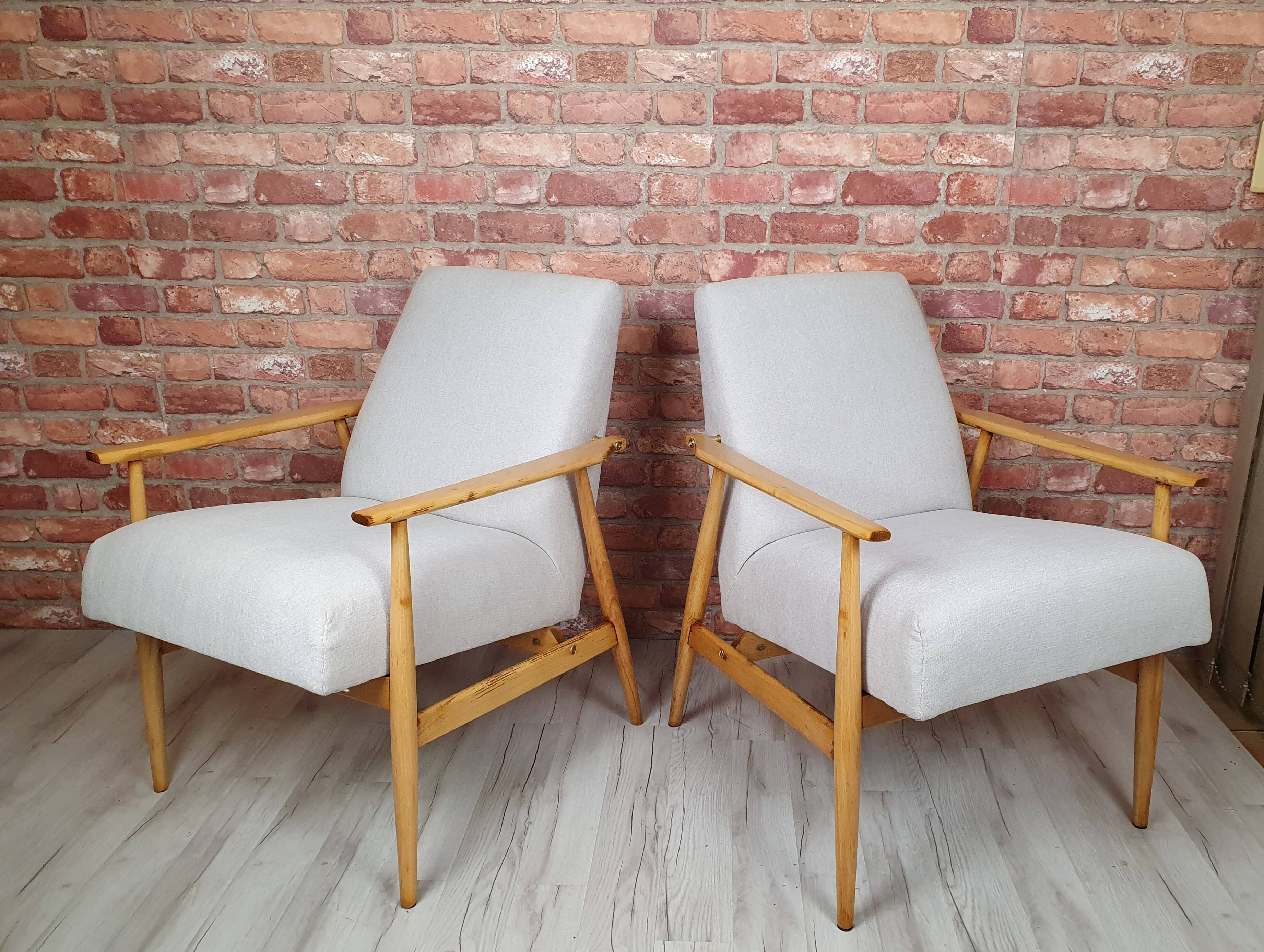 A pair of renovated armchairs "LIS", Fox, Poland 1960s