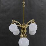 1930s Restored Brass Chandelier, Czechoslovakia