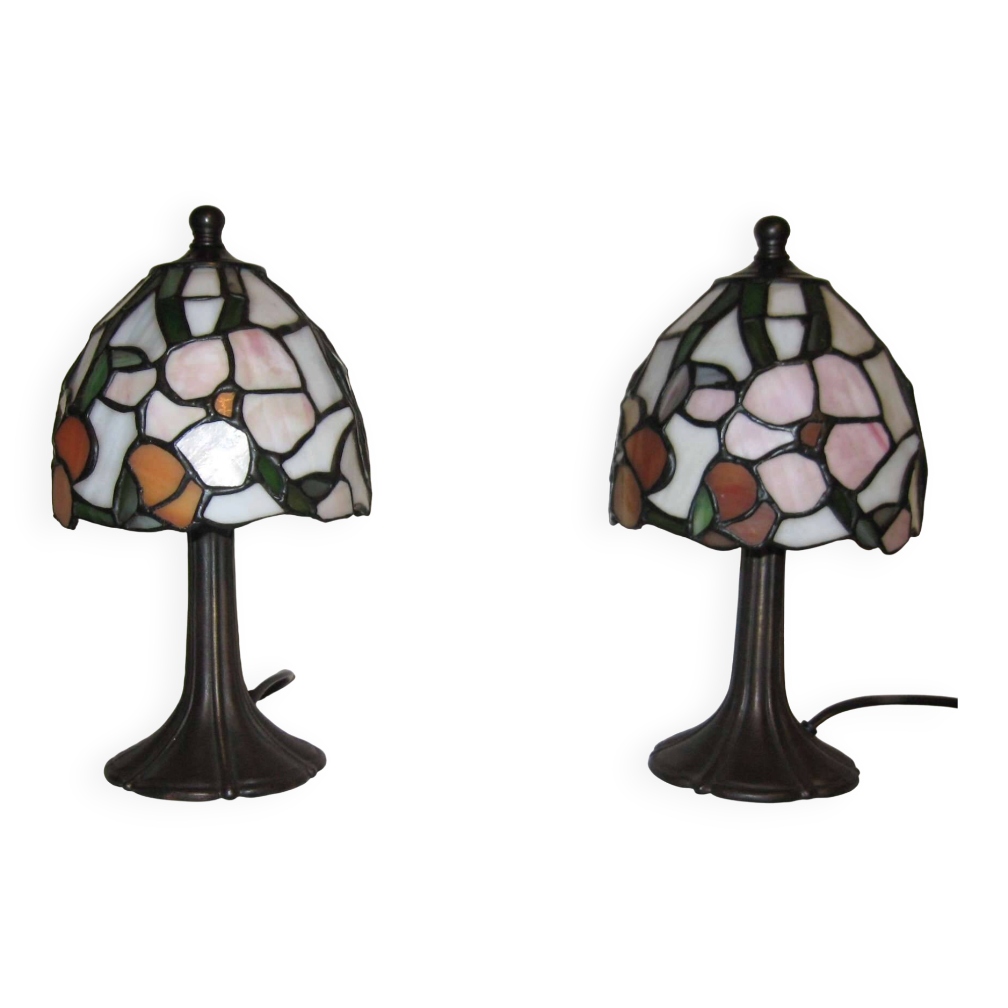 Pair of Tiffany Style Bedside Lamps 1990s Art Nouveau