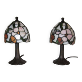 Pair of Tiffany Style Bedside Lamps 1990s Art Nouveau