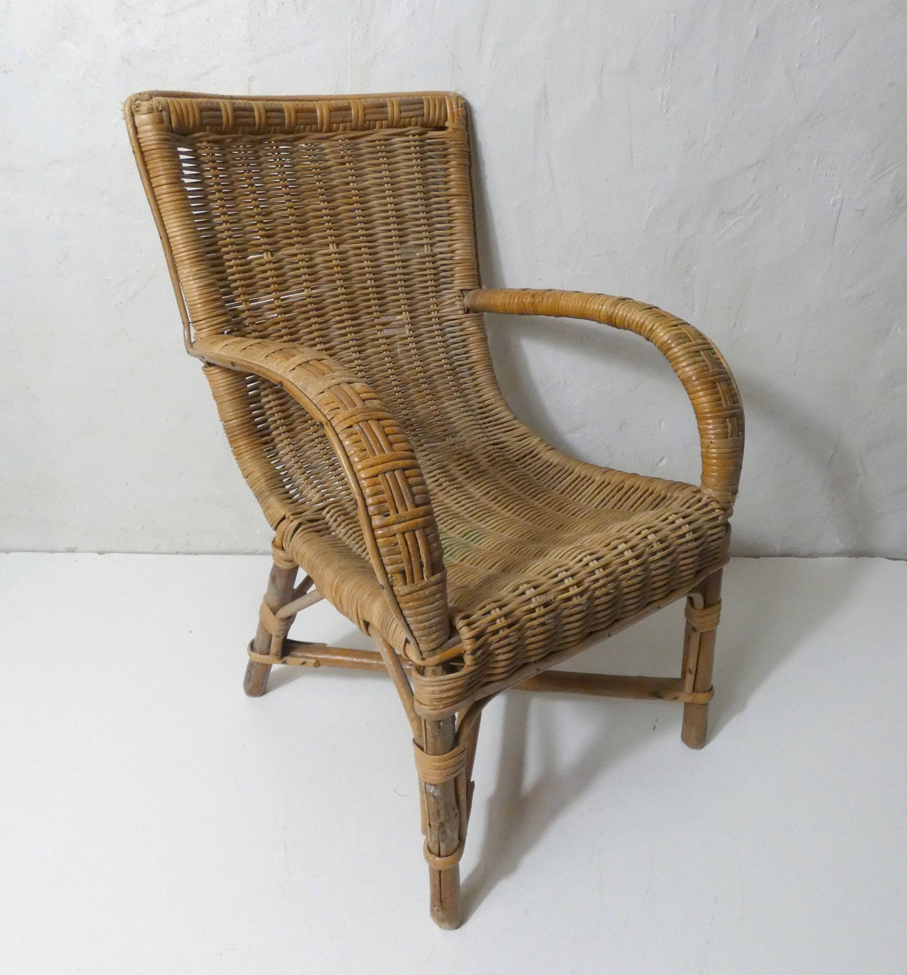 old rattan armchair for children