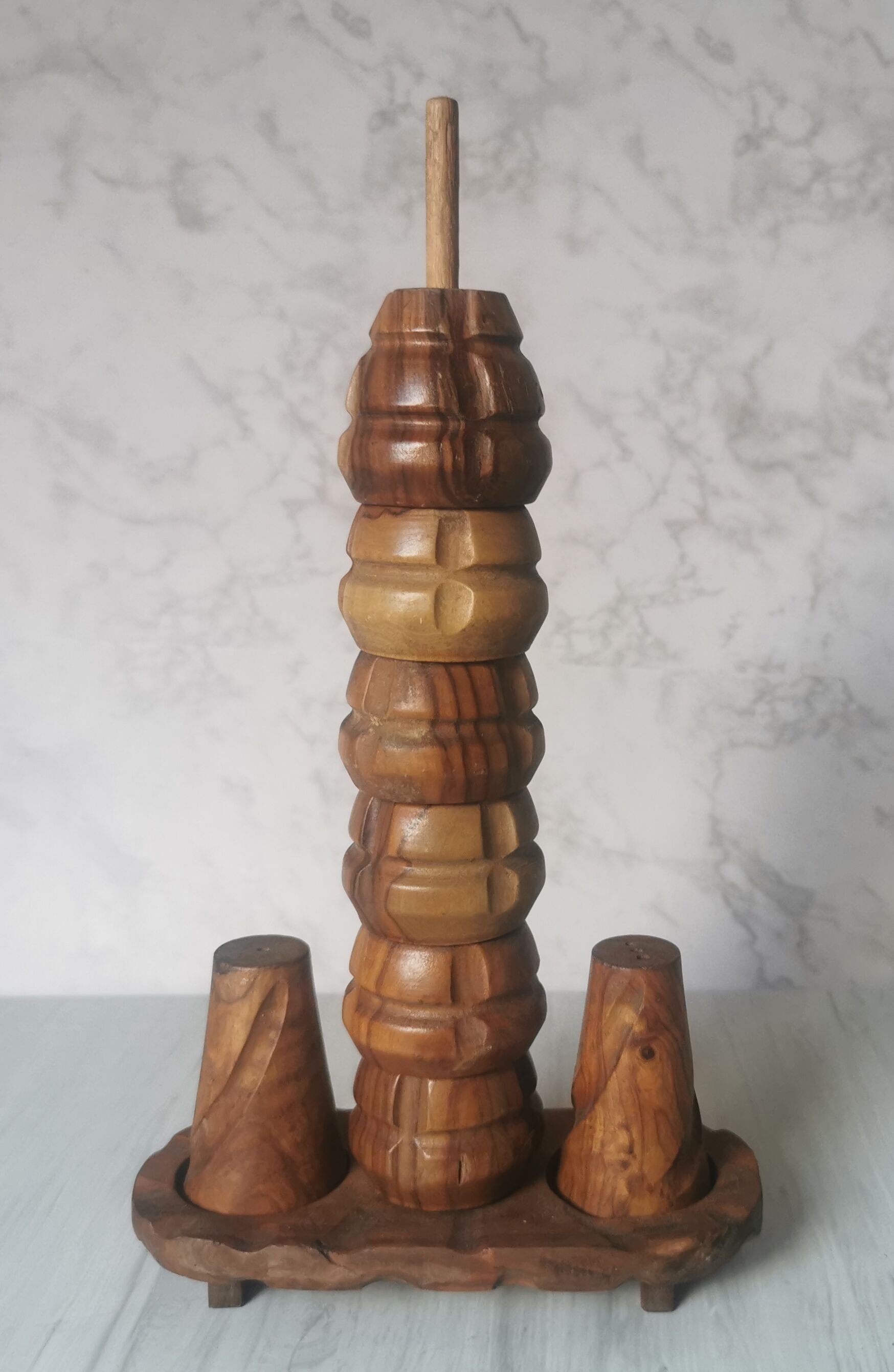 Carved wood shells salt and pepper shaker