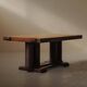Solid oak table with marquetry, France, circa 1940.