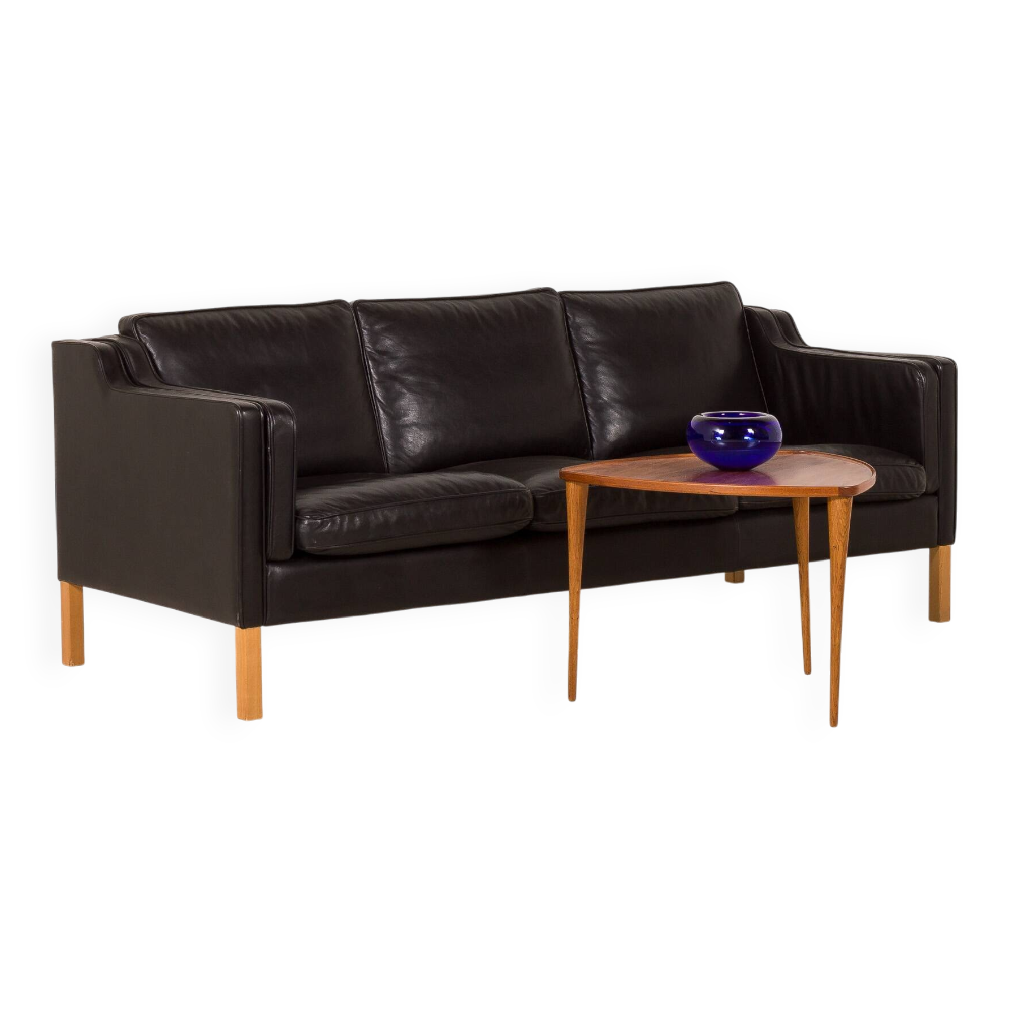 Stouby black leather sofa, Denmark 1970s