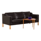 Stouby black leather sofa, Denmark 1970s